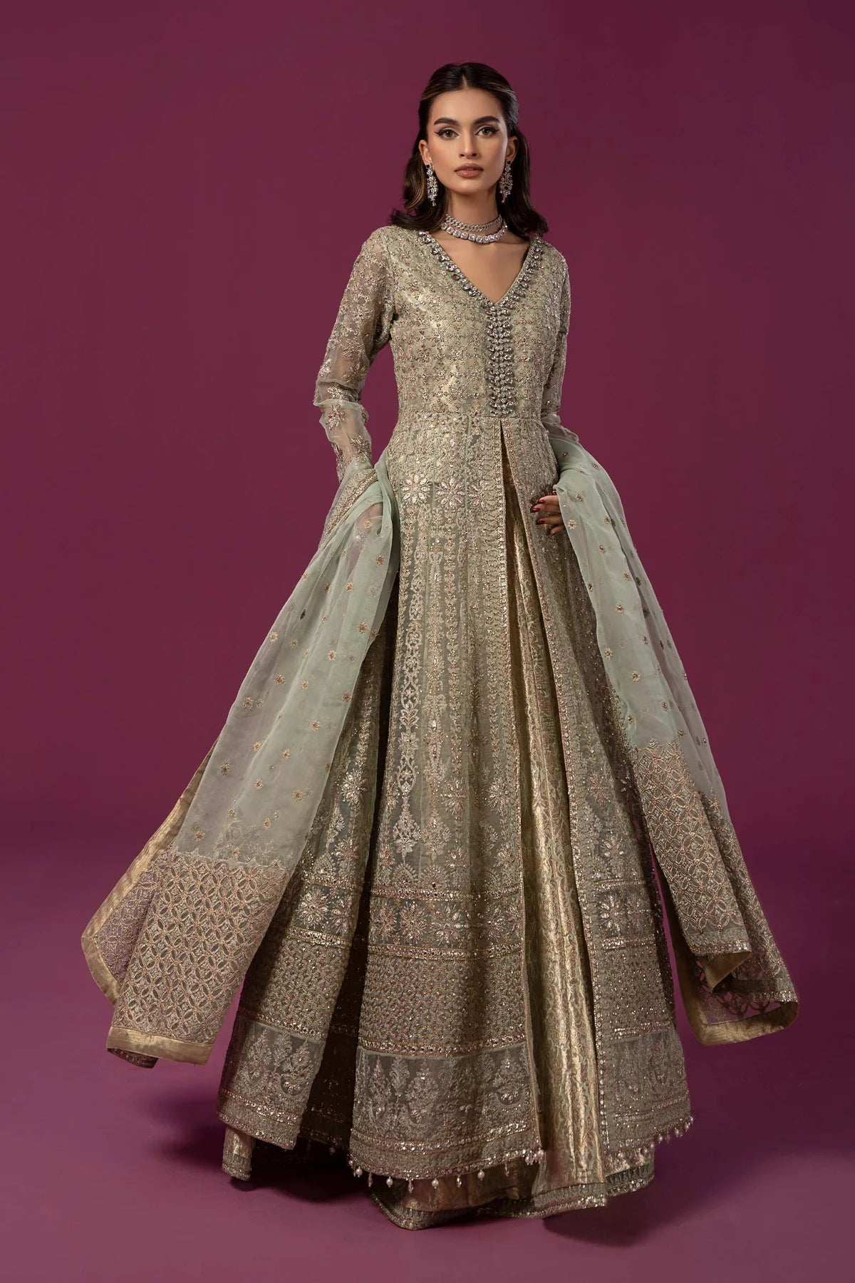 3 PIECE EMBROIDERED ORGANZA SUIT | SF-EF24-04