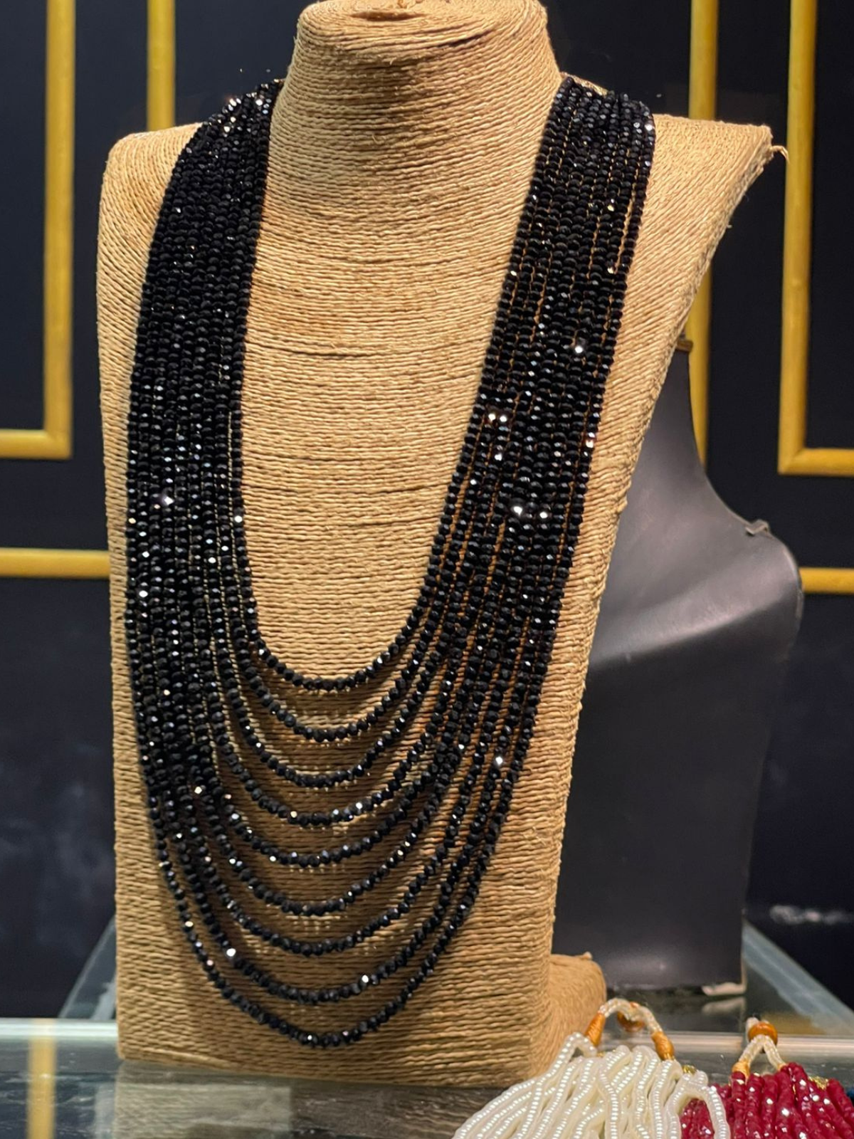 Jet Black Crystal Beads Necklace