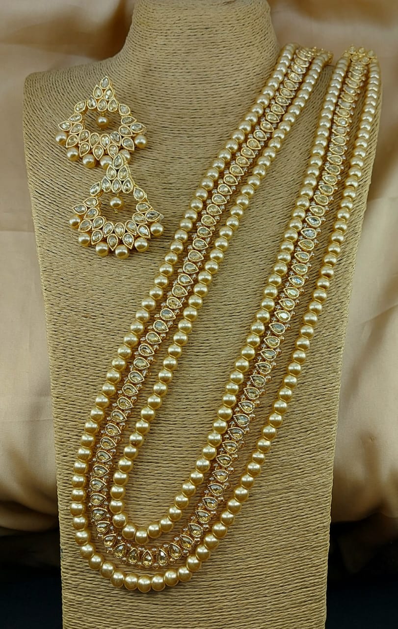 Kundan Mala with Earrings Champagne